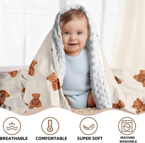 FIGEPO (Bear1) Bear and Buffalo Check Plaid Baby Blanket Gender Neutral Blankets for Newborn Baby Girls or Boys Nursery
