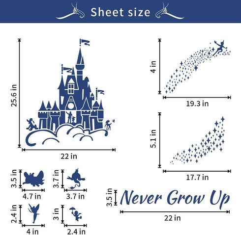 Supzone Castle Wall Stickers, Fairy Tale Castle Quotes Stars Wall Decor for Baby Nursery Room Kids Bedroom