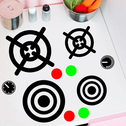 Play Kitchen Microwave Vinyl Decals Waterproof DIY Replacement Stickers Stove Oven Decals Gas Burner Cooker Decoration