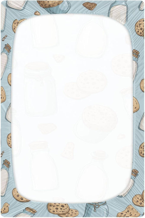 Mazeann 52" 28" 9" Milk Bottle Cookies Cute Crib Sheets Soft Breathable Fitted Baby Crib Sheets Mattress Cover