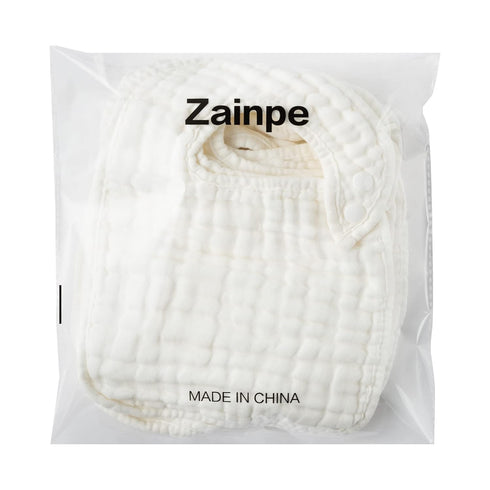 Zainpe 6Pcs Snap Muslin Cotton Baby Bibs - White Adjustable Feeding Bibs for 3 to 36 Months