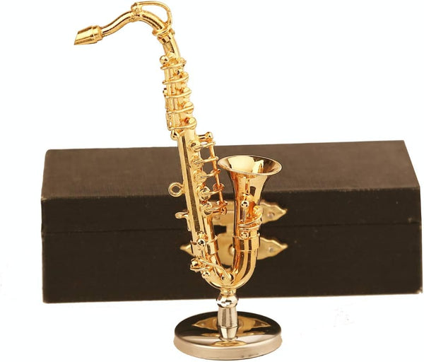 Dselvgvu Miniature Saxophone with Stand and Case Brass Mini Musical Instrument Replica Collectible