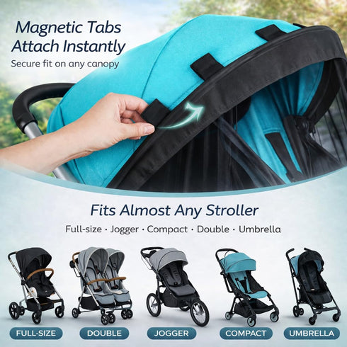 70% Swanoo Stroller Sun Shade Cover, Mosquito Net for Stroller Shade Extender with Magnetic Tabs Block of UV Rays, Bug