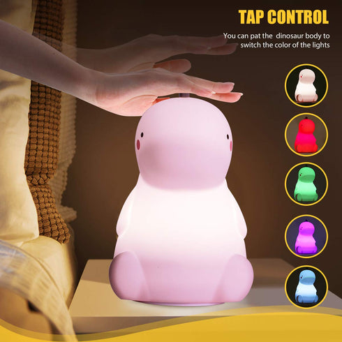 VSATEN Color Changing Dinosaur Night Light for Kids, USB Rechargeable LED Nursery Lamp with Touch Sensor