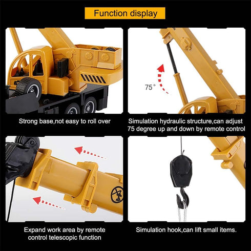 2.4G 6 2 3-8 Remote Control Crane Truck Toy for Boys - Large RC Crane Truck with Light & Sound, Channel Construction