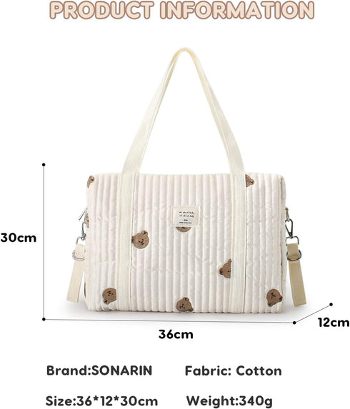 SONARIN Mommy Embroidery Diaper Bag Tote,Stylish Large Capacity Nappy Changing Bag Portable Travel Bag with Stroller