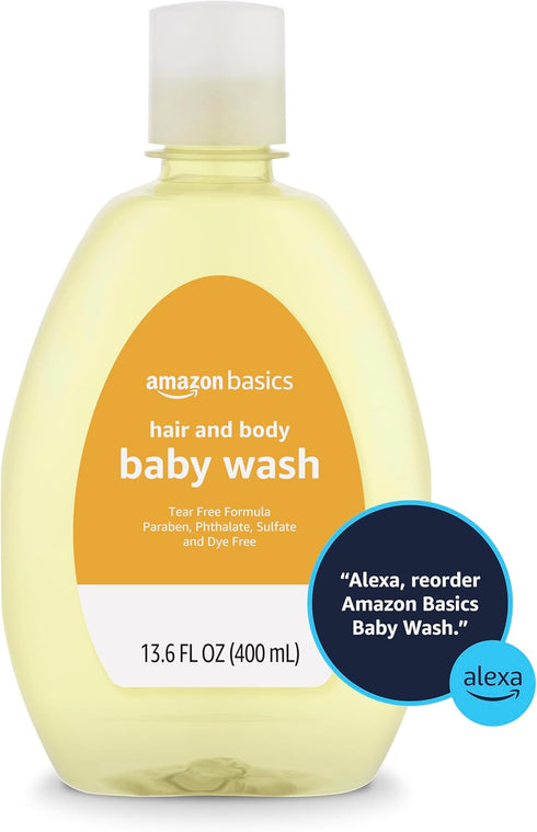 Amazon Basics Tear-Free Baby Hair and Body Wash - Lightly Scented, 13.60 Fl Oz (Pack of 4)