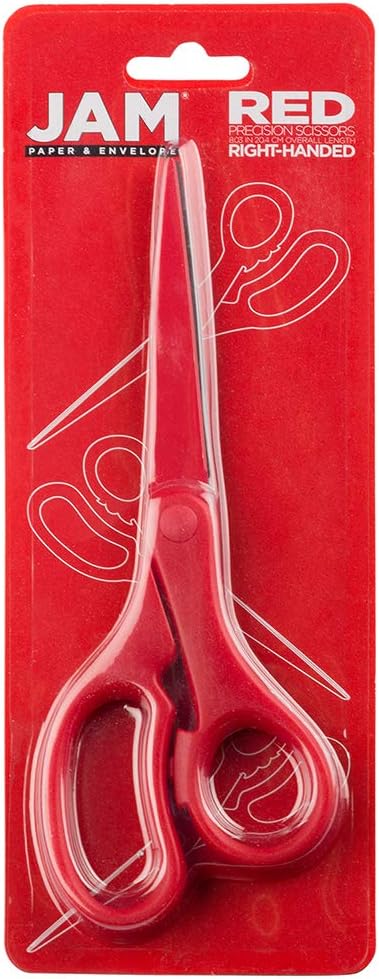 JAM PAPER Multi-Purpose Precision Scissors, 8 Inch, Red with Ergonomic Handle & Stainless Steel Blades