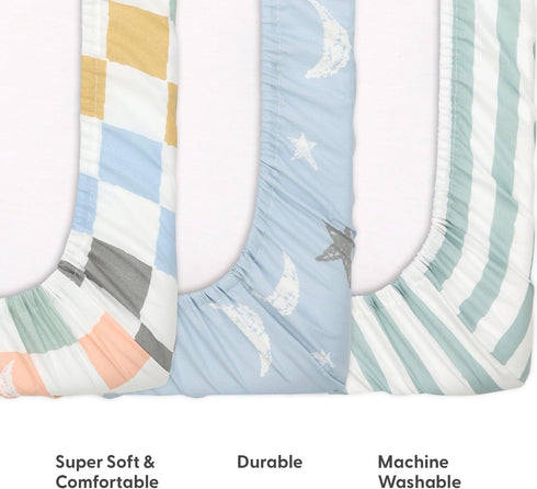 3 Pack Pack The Peanutshell and Play Mattress Sheets, Celestial Mini Crib Sheets Fitted, N Play Sheets for Graco, Dream