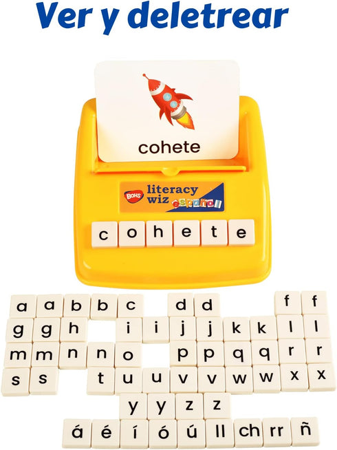 BOHS Spanish Literacy Wiz Spelling Game, Espanol Lower Case 60 Flash Cards for Preschool Learning