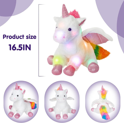 16.5" White Light up Musical Unicorn Stuffed Animal Glowing Singing Soft Plush Toys Decor Birthday Christmas Children's
