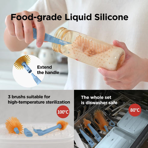 YOTIME Travel Bottle Brush, Travel Bottle Cleaner Kit with Foldable Bottle Drying Rack, for Visit Friends