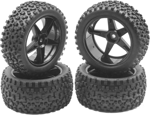 4Pack ShareGoo 12mm Hex Wheel 5 Spoke Rims with High Grip Rubber Tires for 1/10 RC Off-Road Buggy