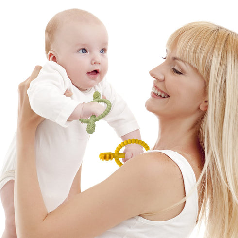 Baby Teething Toys with Easy-Hold Handle, Silicone Infant Toothbrush for Sore Gums, 0-6 Months
