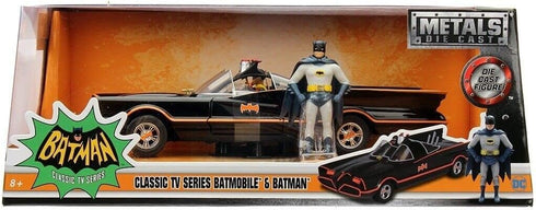 1966 Classic TV Series Batmobile - 1:24 Die-Cast Car with Batman and Robin Figures, Toys for Kids and Adults