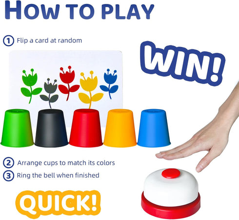 Quick Stacking Cups Games for Kids, Classic Matching Cup Game, Speed Match Cups Games, Parent-Child Interactive Toys with 24 Cards & 30 Cups, Family Games for Party or Travel