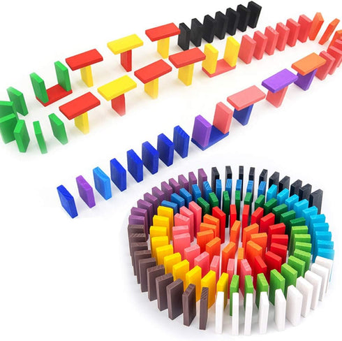 OBTANIM 600 Pcs Colorful Wooden Domino Blocks Set, Bulk Building Racing Stacking Games for Kids Birthday Party Favors