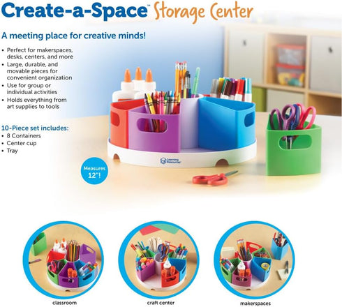 Learning Resources Create a Space Storage Center, 10 Piece Set for Kids Art/Desk Organizer, Crayon Storage