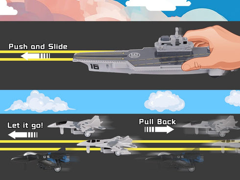 Set Crelloci Aircraft Carrier Military Naval Ship with Pull Back Army Fighter Jet Toy Small Scale Model Plane Submarine