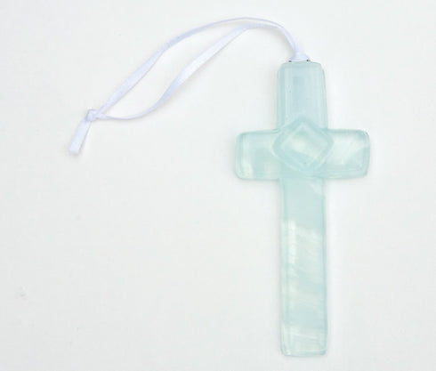 On Your Baptism Beautiful Handmade Aqua Glass Cross - Treasured Gift for Baby Girl or Boy