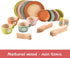 27PCS Set, Giant bean Wooden Toy Plates and Dishes for Kitchen Wooden Play Kitchen Accessories for Girls and Boys