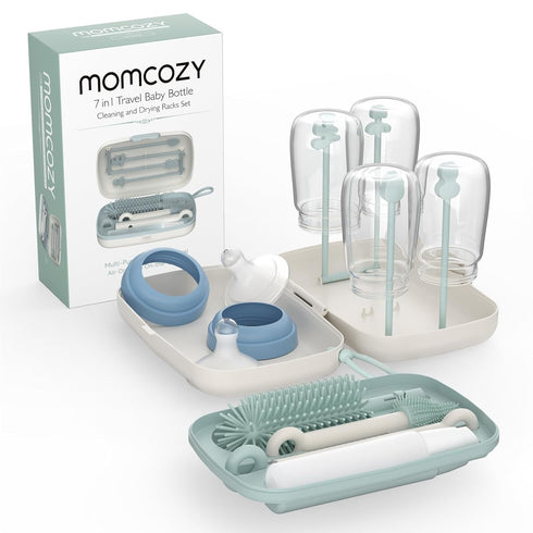 Momcozy Bottle Brush Set, Baby Bottle Cleaner Kit with Silicone Brush, Nipple Brush, Drying Rack - 7 in 1