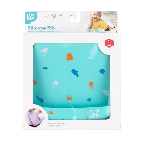 6-24 Bumkins Bibs, Silicone Pocket for Babies, Baby Bib for Girl or Boy, for Months Up to Toddler, Essential Must Have