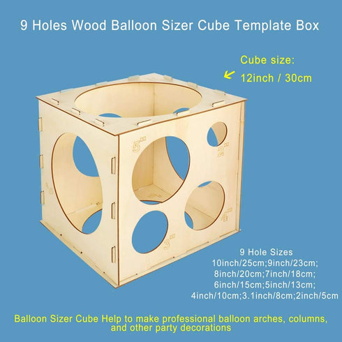 Auihiay 2-10 Inch Collapsible Wood Balloon Sizer Box, Measurement Tool for Balloon Decorations, 9 Holes