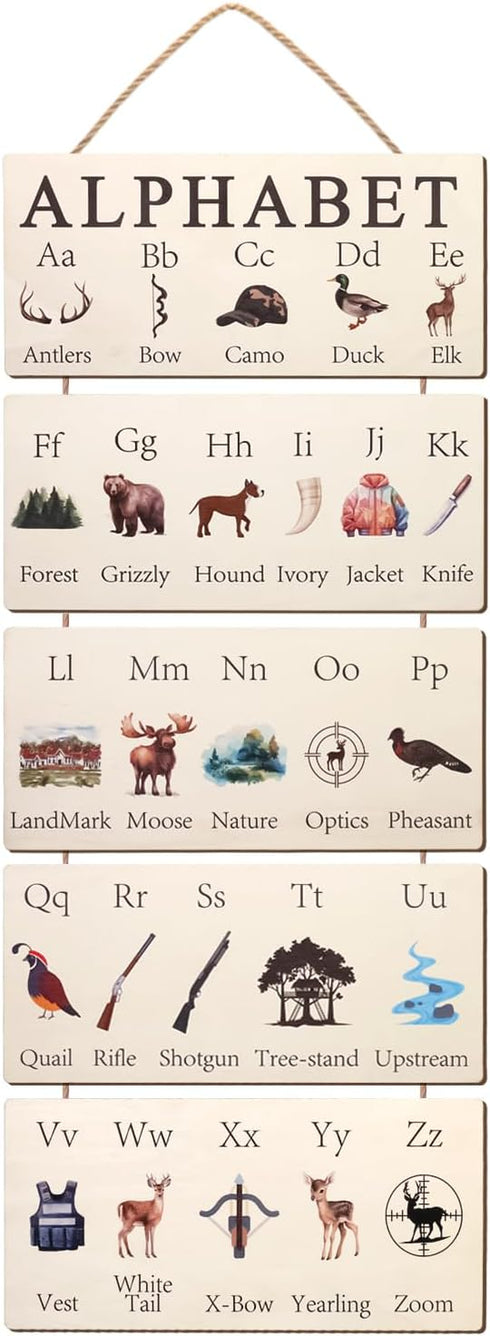 Lumncomfor Wooden Hunting Alphabet Signs, Rustic Wilderness ABC Wall Decor for Nursery