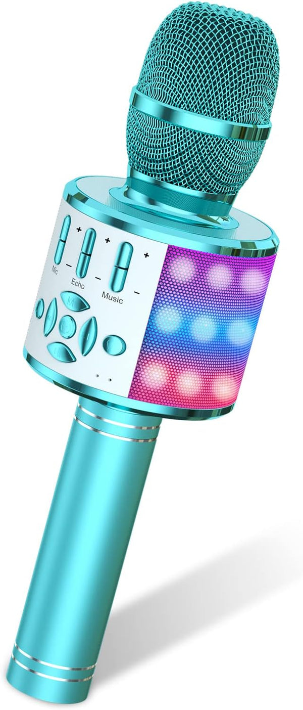 Amazmic Kids Karaoke Microphone Machine, Bluetooth Microphone with LED Light, Birthday Gift for Girls Boys 3-12 Years