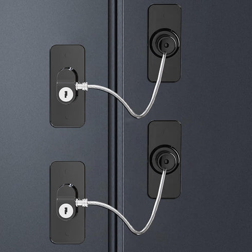 Fridge Lock (2 Pack), Refrigerator Lock with Keys for Fridge, Cabinet, Drawers, and Child Safety (Black)