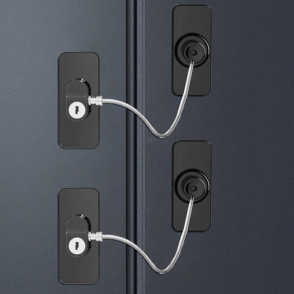 Fridge Lock (2 Pack), Refrigerator Lock with Keys for Fridge, Cabinet, Drawers, and Child Safety (Black)