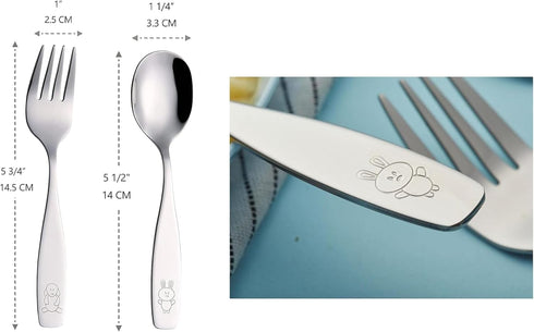 Exzact Children Flatware 6pcs, 3 x Forks, 3 x Spoons, Toddler Utensil Kids Silverware, Dishwasher Safe