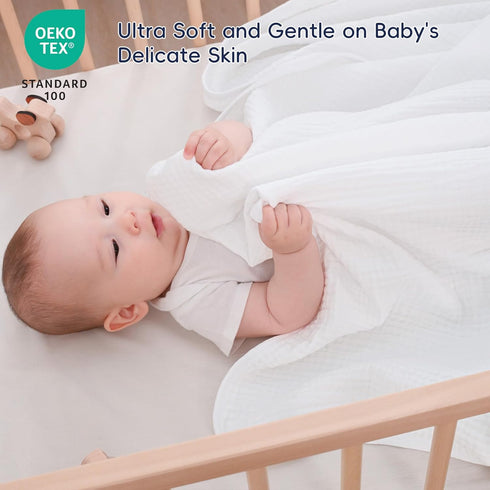 100% 4-Layer 47 47 inches, PHF Baby Muslin Swaddle Blanket, Cotton Soft Breathable Receiving Blankets for Boys