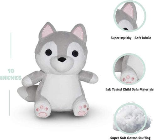 Avocatt Gray Wolf Plush Toy - 10 Inches Stuffed Animal Plushie for Boys and Girls, Soft Fabric and Stuffing for Cuddling