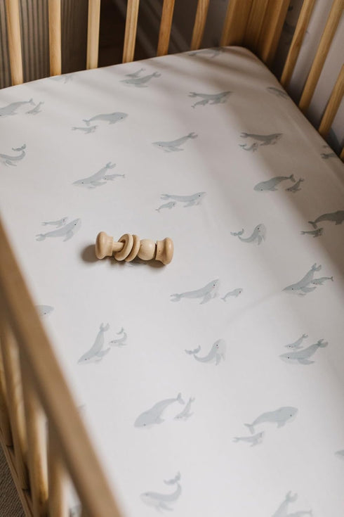52" 28" 8" Pehr Crib Sheet, Follow Me Whale | Breathable Brushed Organic Cotton for Soft Sleep | Fits Standard Crib