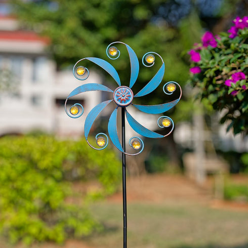 Metal Wind Spinner, Small Outdoor Wind Sculptures & Spinners for Garden Decor, Blue
