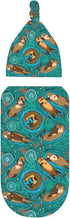 Cute Sea Otters Newborn Swaddle Blankets with Beanie Sets, Soft Swaddling Blanket Gifts for Infant Boys Girls