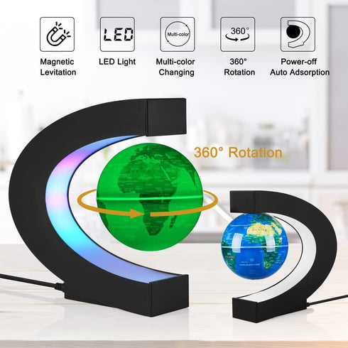 DIDWI Levitating Globe Multi-Color Changing Rotating Floating Globe with LED Light Magnetic Levitation World Map Globes