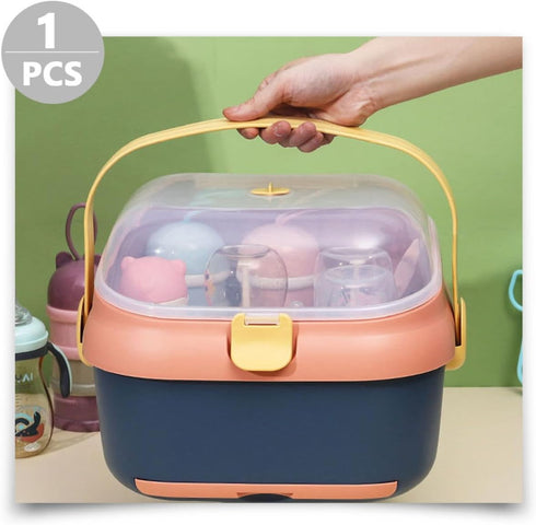 Toyvian Bottle Drying Rack with Cover Large Pink Blue Multifunctional Draining Storage Case for Breastfeeding Supplies