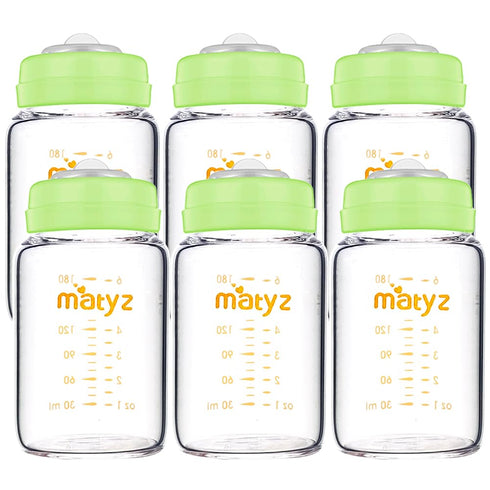 Matyz Glass Breastmilk Storage Bottles, 6 Pack, 6 oz, Compatible with Spectra