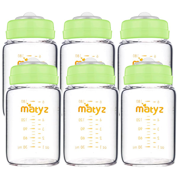 Matyz Glass Breastmilk Storage Bottles, 6 Pack, 6 oz, Compatible with Spectra