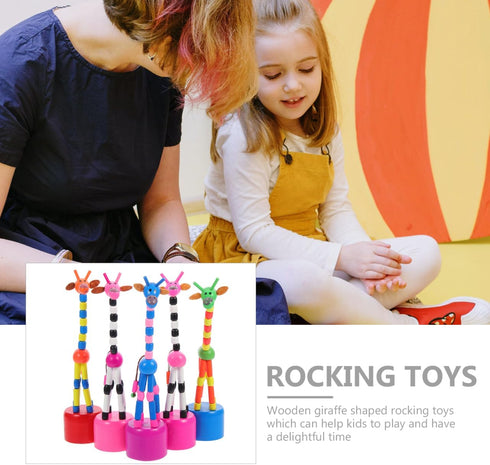 STOBOK 5Pcs Wooden Giraffe Figurine Toy - Finger Puppets Dancing Rocking Giraffe Push Up Toys for Kids (Random Style)