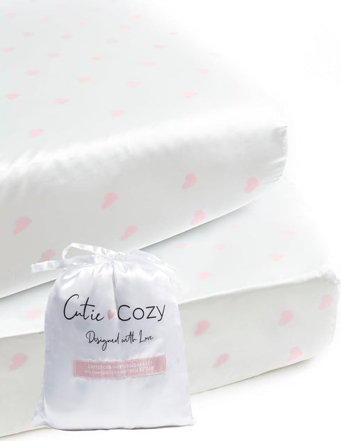 CutieCozy Satin Fitted Crib Sheet (2 Pack), Lightweight Oeko-TEX Certified Safe Satin Crib