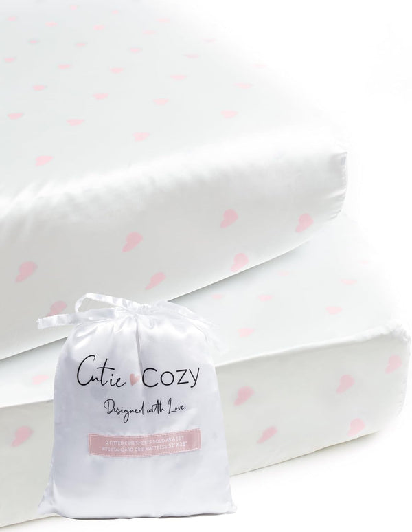CutieCozy Satin Fitted Crib Sheet (2 Pack), Lightweight Oeko-TEX Certified Safe Satin Crib