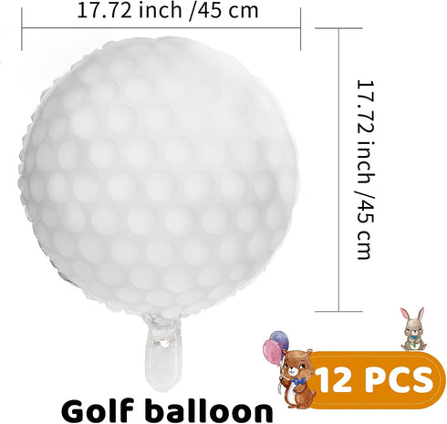 Sosation Golf Ball Balloons Decoration - Golf Themed Round Aluminum Foil Balloons for Birthday Party (12 Pieces)