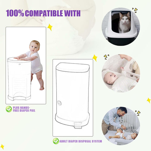 8 Pack Refills Compatible with Plus Diaper Pail Refills Diaper Pail Liners with Lavender Scent