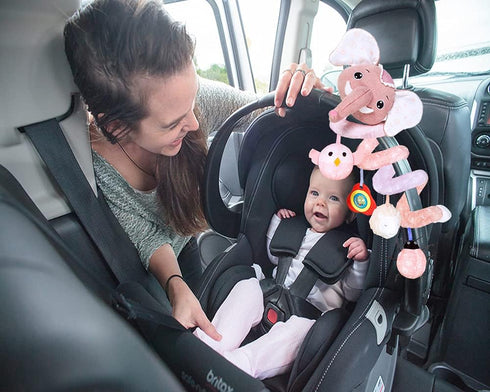 Musical Owl Rattle and Hanging Stroller Toys for Babies 0-6 Months, Pink Elephant Car Seat Toys for Newborn Girls