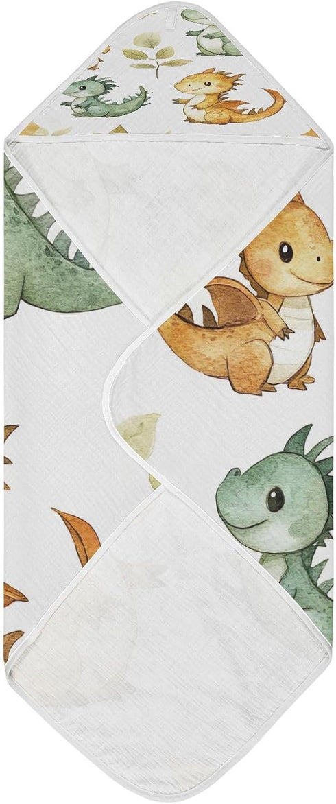 YETTASBIN 30 30 Inch Cartoon Dragon Baby Towel, Ultra Soft Absorbent Cotton Baby Hooded Bath Towel for Newborn Baby Boy