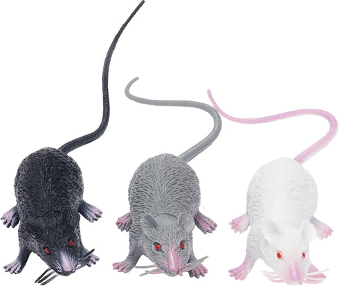 EORTA 3 Pcs Fake Mice Lifelike Halloween Rats Decorations, Plastic Vivid Mouse Cat Toys for Christmas, Party, Black,